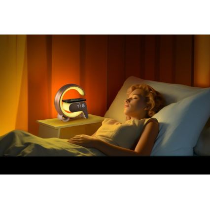 LED RGB Ljusreglerad bordslampa med väckarklocka och Qi laddar 30W/230V silver