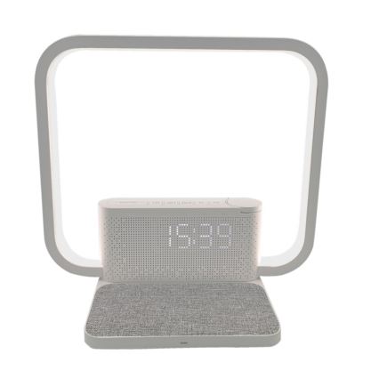 LED Dimbar nattlampa med väckarklocka och Qi laddar LED/18W/230V vit