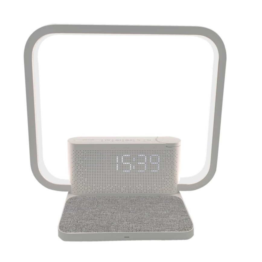 LED Dimbar nattlampa med väckarklocka och Qi laddar LED/18W/230V vit