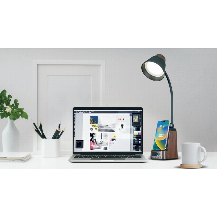 LED+CCT dimbar bordslampa med trådlös QI-laddning IDEAL LED/8W/230V 2700/4000/5000K brun