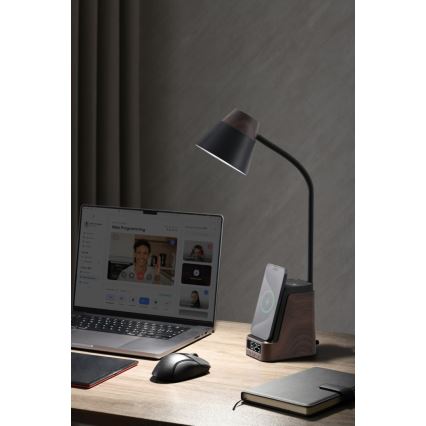 LED+CCT dimbar bordslampa med trådlös QI-laddning IDEAL LED/8W/230V 2700/4000/5000K brun