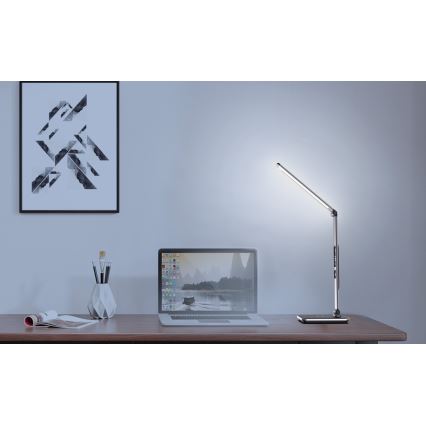 LED-dimbar bordslampa LED/8,5W/230V med trådlös laddning silverfärgad