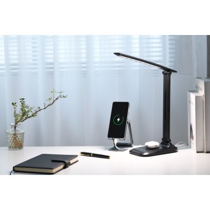 LED-dimmbar bordslampa med trådlös Qi-laddning och USB LUMI LED/7W/230V svart