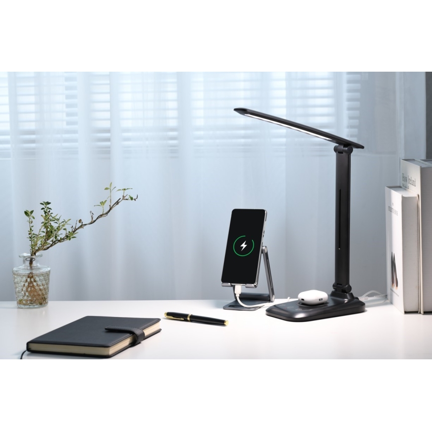 LED-dimmbar bordslampa med trådlös Qi-laddning och USB LUMI LED/7W/230V svart