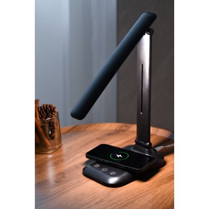 LED-dimmbar bordslampa med trådlös Qi-laddning och USB LUMI LED/7W/230V svart