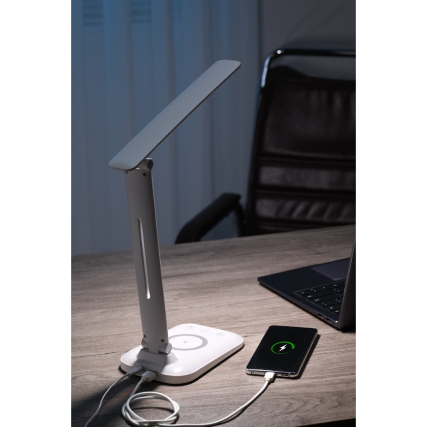 Dimmbar LED-skrivbordslampa med trådlös QI-laddning och USB LUMI LED/7W/230V vit