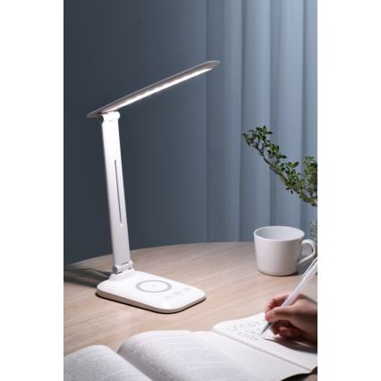 Dimmbar LED-skrivbordslampa med trådlös QI-laddning och USB LUMI LED/7W/230V vit