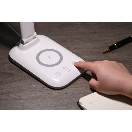 Dimmbar LED-skrivbordslampa med trådlös QI-laddning och USB LUMI LED/7W/230V vit