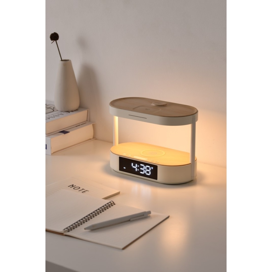 Dimbar LED-bordslampa med väckarklocka och laddning TRIPLE DOCK LED/1,5W/5V