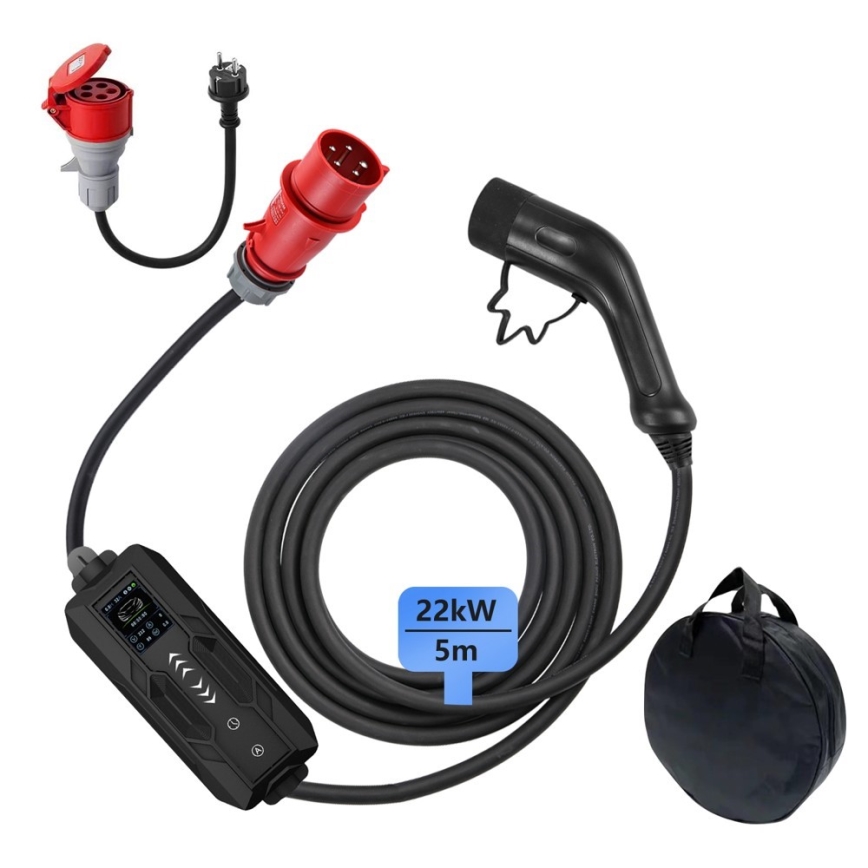 Immax - Reseladdstation för elbilar AC Typ 2 32A/380V 22kW 5m + fodral