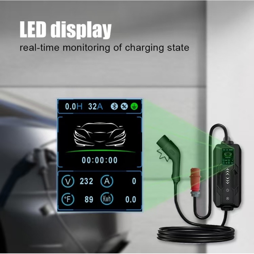 Immax - Bärbar laddstation för elbilar AC Typ 2 16A/380V 11kW + kontakt 230V 5m Wi-Fi Tuya