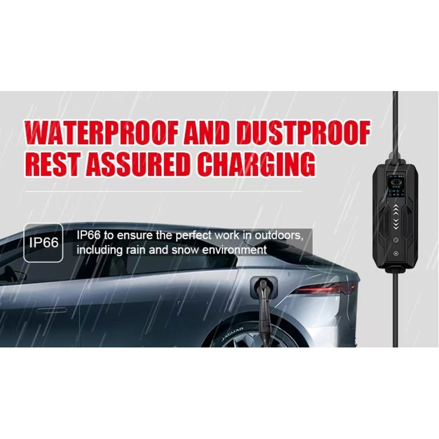 Immax - Bärbar laddstation för elbilar AC Typ 2 16A/380V 11kW + kontakt 230V 5m Wi-Fi Tuya