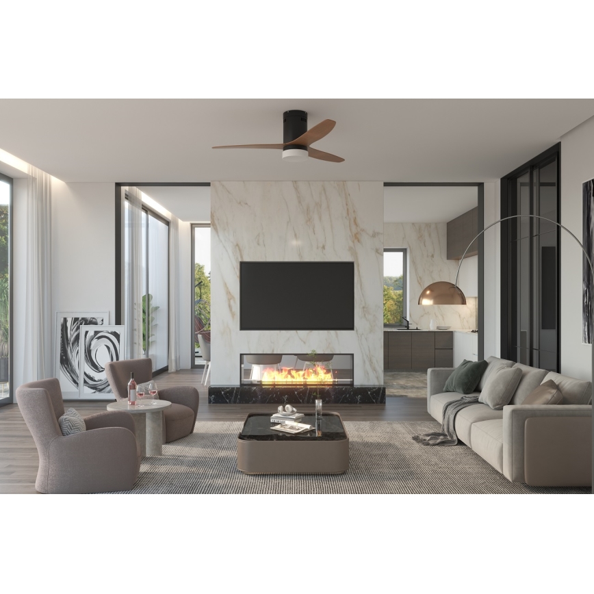 Immax NEO 07142-B - LED Takfläkt NEO LITE VENTO LED/18W/230V Tuya Wi-Fi svart/trä + fjärrkontroll