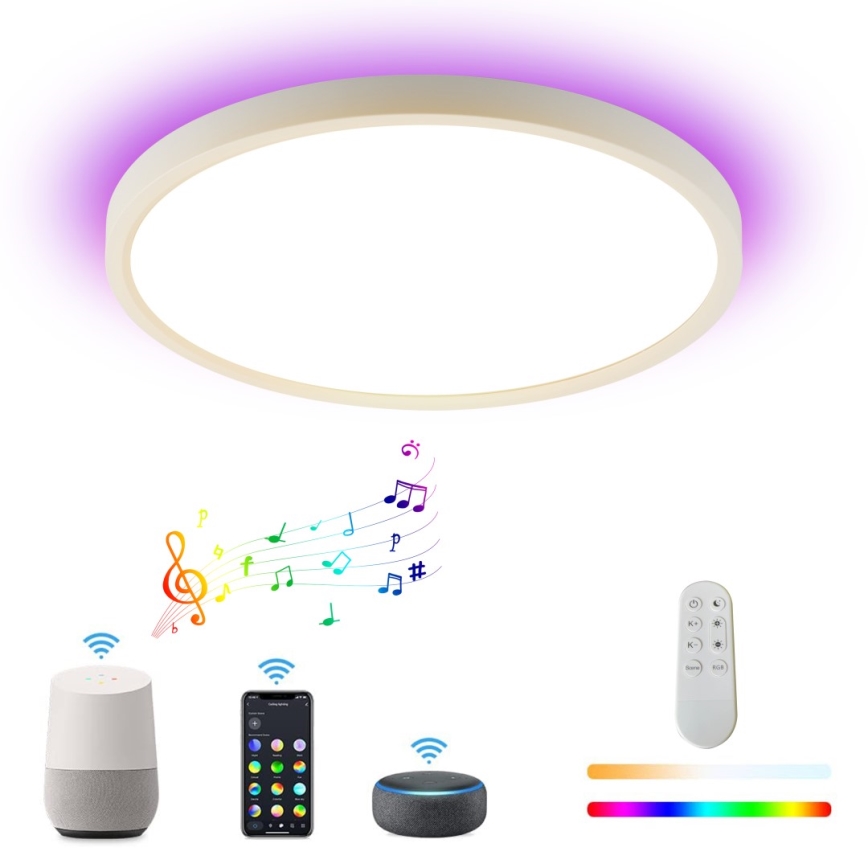 Immax NEO 07169-W60 - LED RGB+CCT Ljusreglerad taklampa NEO LITE TUDO 65W/230V 2700-6500K Wi-Fi Tuya + fjärrkontroll vit