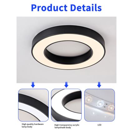 Immax NEO 07209L - LED Dimbar taklampa PASTEL LED/53W/230V 60 cm svart Tuya + fjärrkontroll