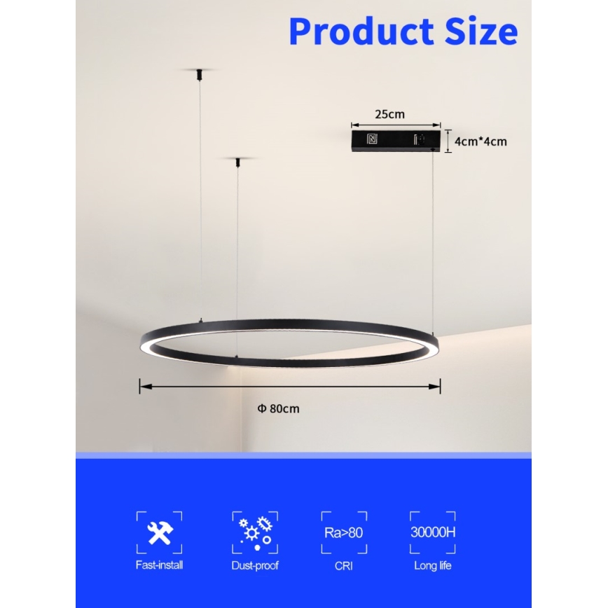 Immax NEO 07215L - LED dimbar taklampa FINO LED/60W/230V 80 cm svart Tuya + fjärrkontroll