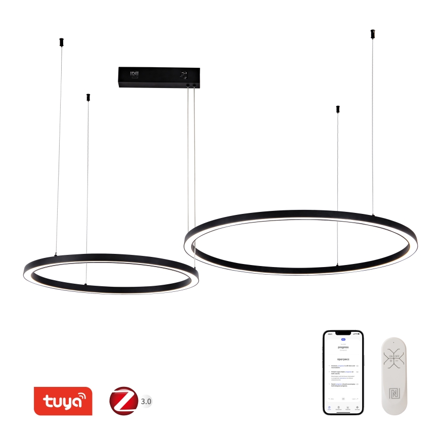 Immax NEO 07216L - LED ljusreglerad ljuskrona på textilsladd FINO LED/93W/230V 60/80cm svart Tuya + fjärrkontroll