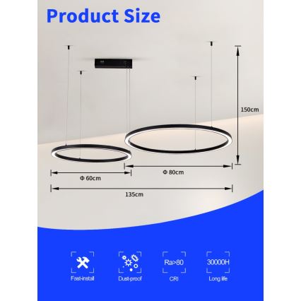 Immax NEO 07216L - LED ljusreglerad ljuskrona på textilsladd FINO LED/93W/230V 60/80cm svart Tuya + fjärrkontroll