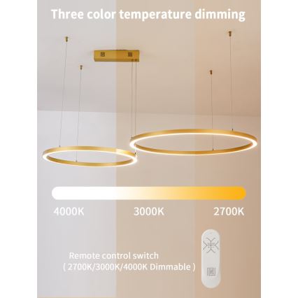 Immax NEO 07218L - LED ljusreglerad ljuskrona på textilsladd FINO LED/93W/230V 60/80cm guld Tuya + fjärrkontroll