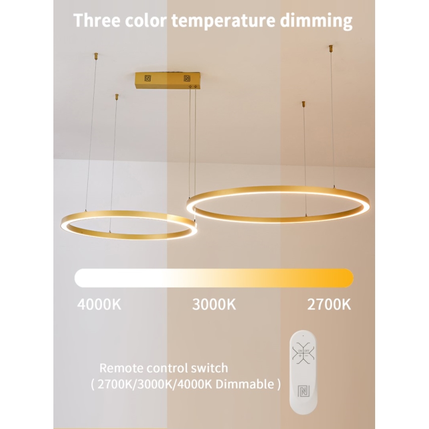 Immax NEO 07218L - LED ljusreglerad ljuskrona på textilsladd FINO LED/93W/230V 60/80cm guld Tuya + fjärrkontroll