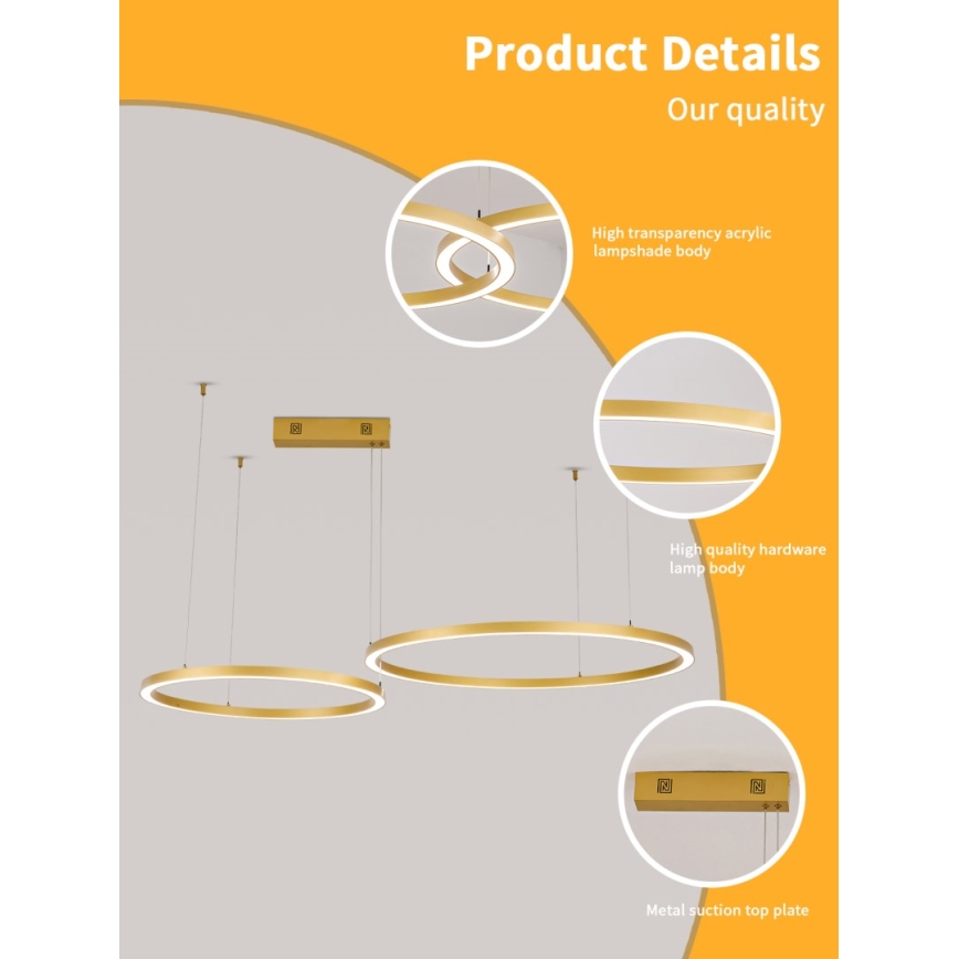 Immax NEO 07218L - LED ljusreglerad ljuskrona på textilsladd FINO LED/93W/230V 60/80cm guld Tuya + fjärrkontroll