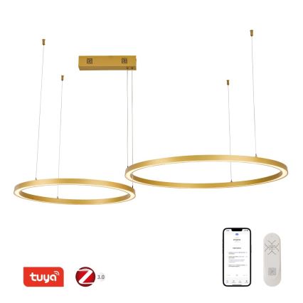 Immax NEO 07218L - LED ljusreglerad ljuskrona på textilsladd FINO LED/93W/230V 60/80cm guld Tuya + fjärrkontroll