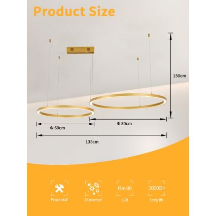 Immax NEO 07218L - LED ljusreglerad ljuskrona på textilsladd FINO LED/93W/230V 60/80cm guld Tuya + fjärrkontroll