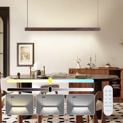 Immax NEO 07300L - LED-dimmbar pendellampa på vajer MADEIRA LED/26W/230V Wi-Fi Tuya 122 cm valnöt + fjärrkontroll