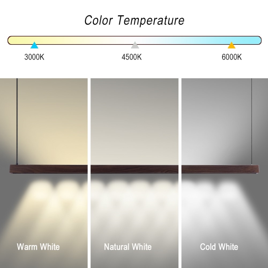 Immax NEO 07300L - LED-dimmbar pendellampa på vajer MADEIRA LED/26W/230V Wi-Fi Tuya 122 cm valnöt + fjärrkontroll