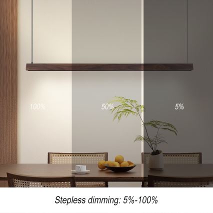 Immax NEO 07300L - LED-dimmbar pendellampa på vajer MADEIRA LED/26W/230V Wi-Fi Tuya 122 cm valnöt + fjärrkontroll