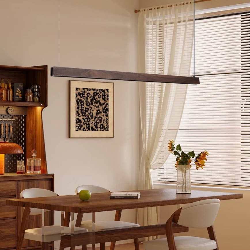 Immax NEO 07300L - LED-dimmbar pendellampa på vajer MADEIRA LED/26W/230V Wi-Fi Tuya 122 cm valnöt + fjärrkontroll