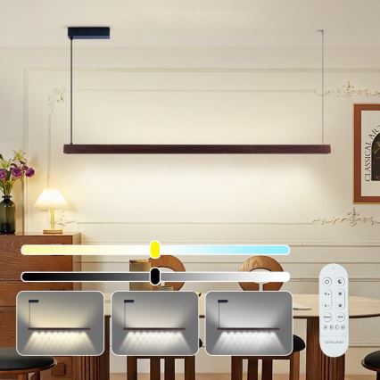 Immax NEO 07301L - dimbar LED-pendellampa på vajer MADEIRA LED/33W/230V Wi‑Fi Tuya 152 cm, valnöt + fjärrkontroll