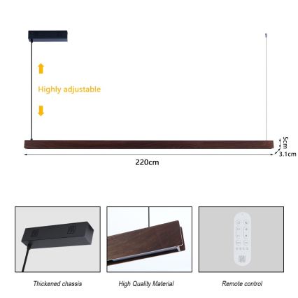 Immax NEO 07302L - LED-dimbar pendellampa på vajer MADEIRA LED/44W/230V Wi-Fi Tuya 202 cm valnöt + fjärrkontroll
