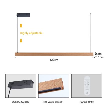 Immax NEO 07303L - Dimbar LED-pendellampa MADEIRA LED/26W/230V Wi-Fi Tuya 122 cm ek + fjärrkontroll