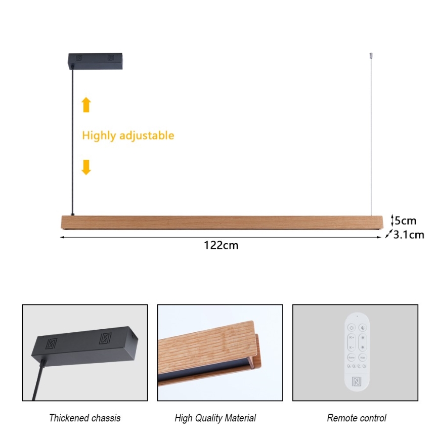 Immax NEO 07303L - Dimbar LED-pendellampa MADEIRA LED/26W/230V Wi-Fi Tuya 122 cm ek + fjärrkontroll