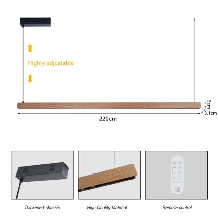 Immax NEO 07305L - LED-dimmbar pendellampa med kabel MADEIRA LED/44W/230V Wi-Fi Tuya 202 cm ek + fjärrkontroll