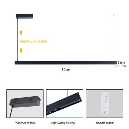 Immax NEO 07307L - LED-dimmbar pendellampa på vajer MADEIRA LED/33W/230V Wi-Fi Tuya 152 cm svart + fjärrkontroll