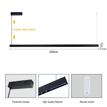 Immax NEO 07308L - LED-dimbar taklampa på vajer MADEIRA LED/44W/230V Wi-Fi Tuya 202 cm svart + fjärrkontroll