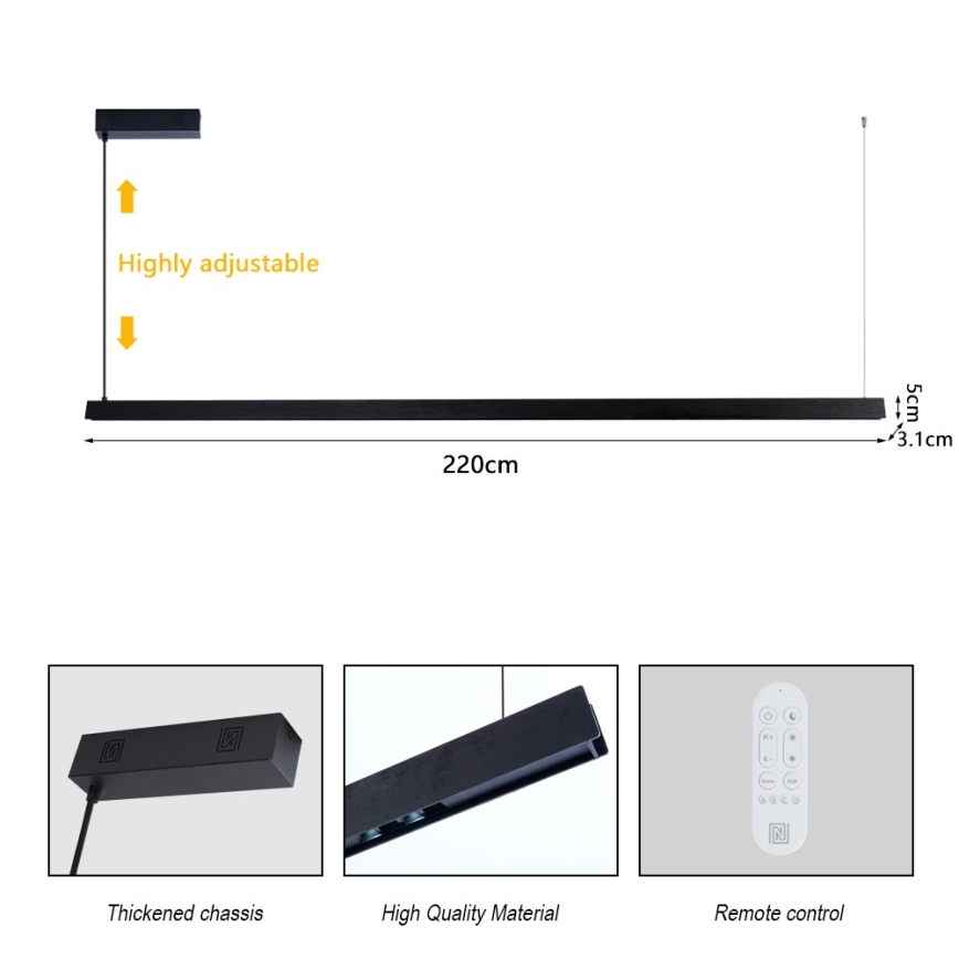 Immax NEO 07308L - LED-dimbar taklampa på vajer MADEIRA LED/44W/230V Wi-Fi Tuya 202 cm svart + fjärrkontroll