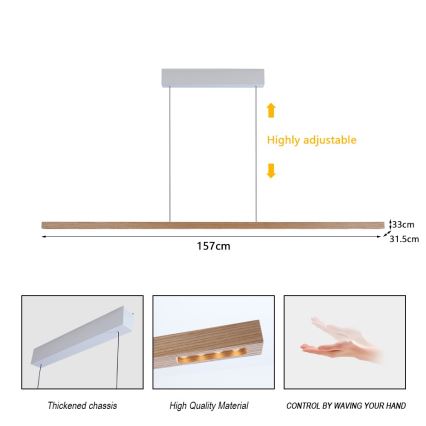 Immax NEO 07310L - Dimmbar LED-pendellampa på vajer med sensor MADEIRA LED/37W/230V 157 cm ask