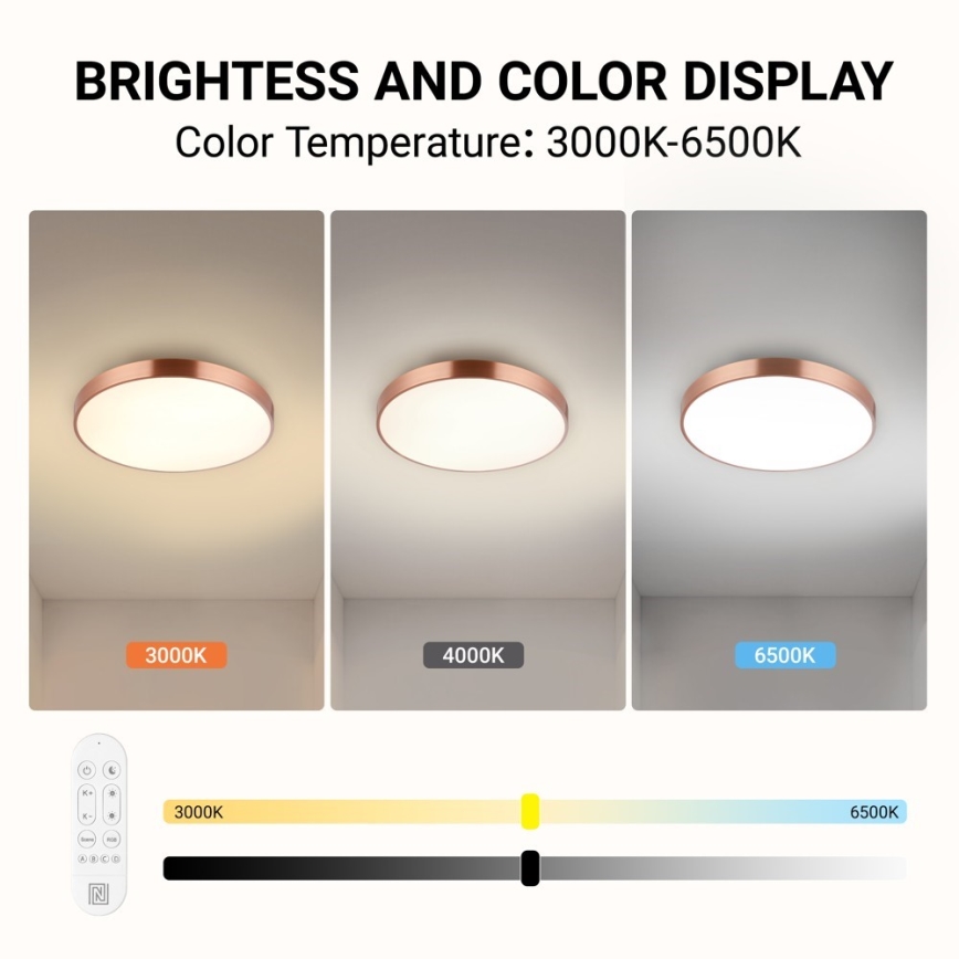 Immax NEO 07321L - Dimbart LED-taklampa NEO LITE SEMPLICI LED/36W/230V Ø 40 cm kopparfärgad + fjärrkontroll