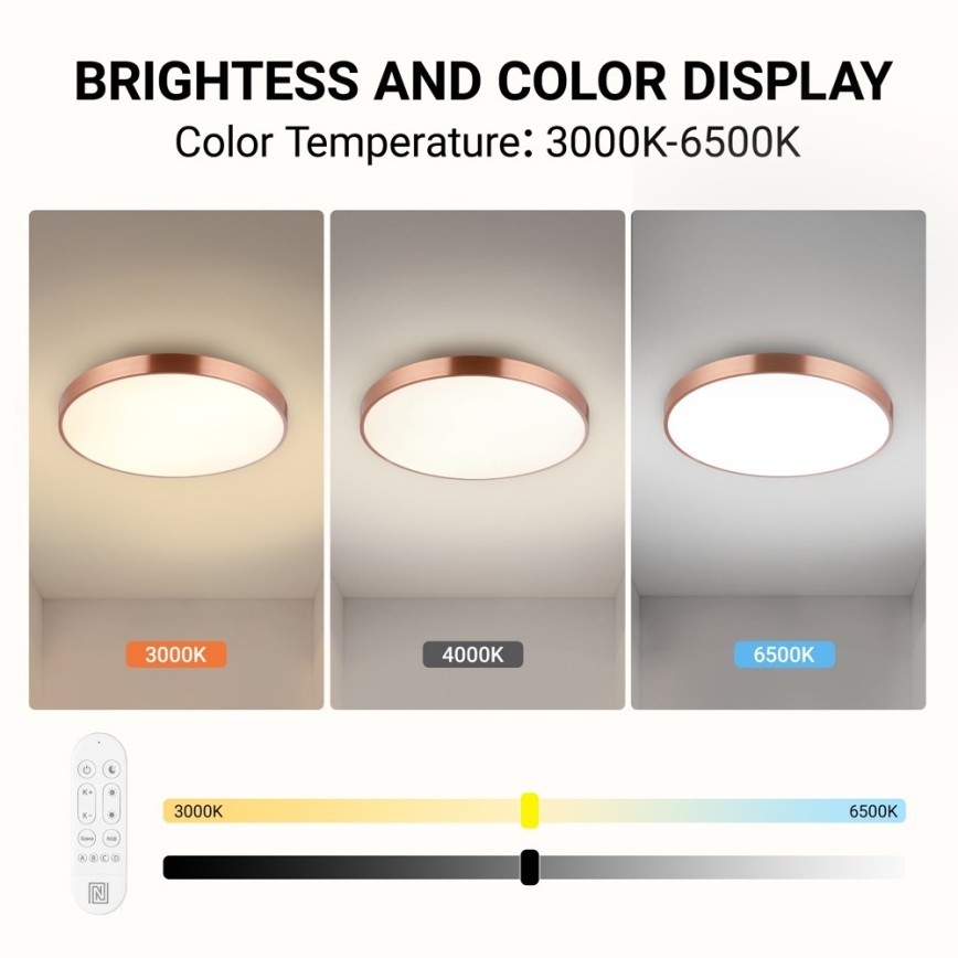 Immax NEO 07322L - Dimmbar LED-taklampa NEO LITE SEMPLICI LED/60W/230V, diameter 60 cm, kopparfärgad + fjärrkontroll