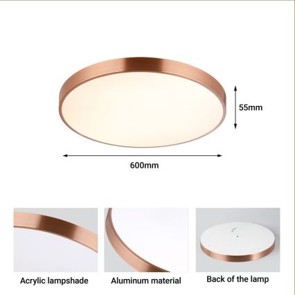 Immax NEO 07322L - Dimmbar LED-taklampa NEO LITE SEMPLICI LED/60W/230V, diameter 60 cm, kopparfärgad + fjärrkontroll