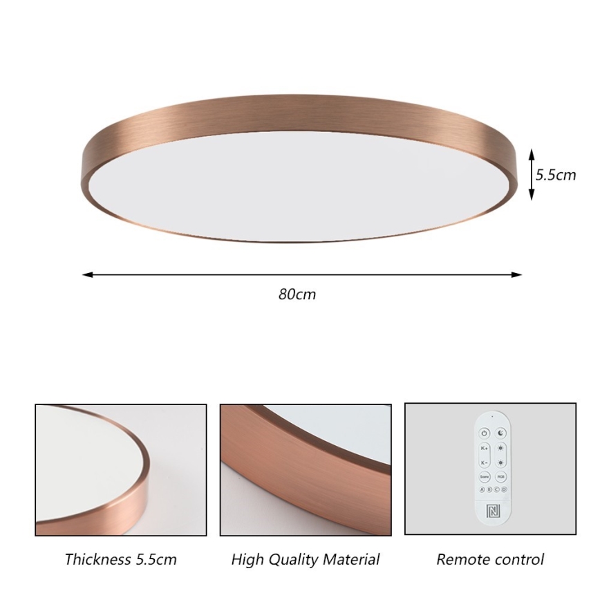 Immax NEO 07323L - Dimbart LED-takarmatur SEMPLICI LED/96W/230V diam. 80 cm Wi-Fi Tuya roséguld + fjärrkontroll