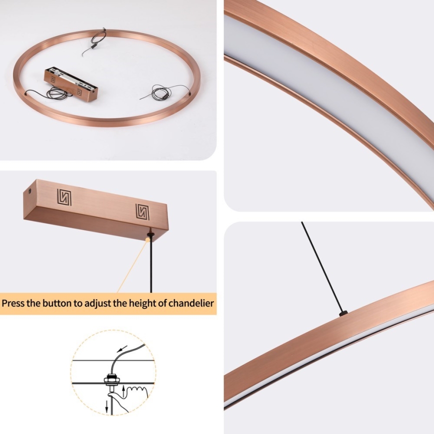 Immax NEO 07327L - dimbar LED-pendel på kabel FINO LED/55W/230V 80 cm roséguld Tuya + fjärrkontroll