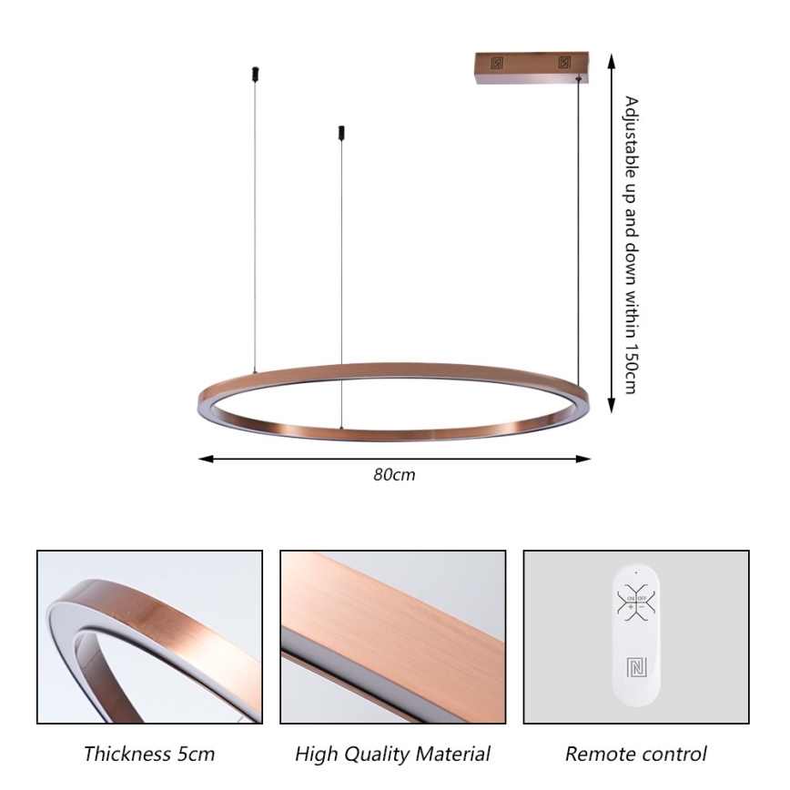 Immax NEO 07327L - dimbar LED-pendel på kabel FINO LED/55W/230V 80 cm roséguld Tuya + fjärrkontroll