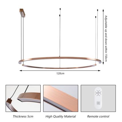 Immax NEO 07328L - LED dimbar pendellampa på kabel FINO LED/72W/230V 120 cm roséguld Tuya + fjärrkontroll