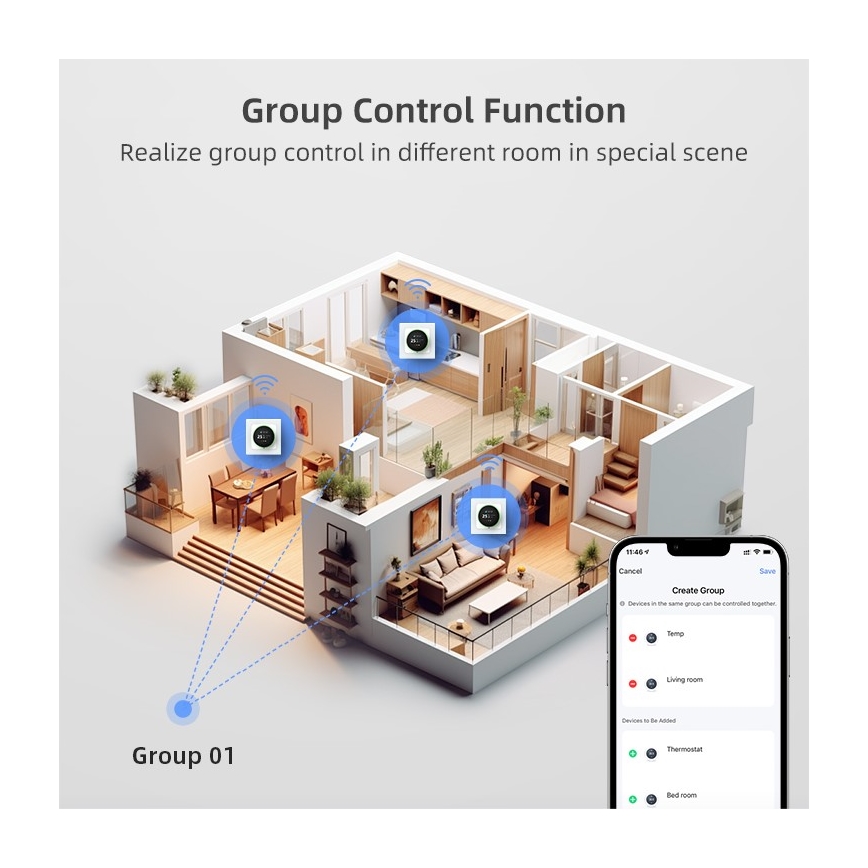 Immax NEO 07534L - Termostat för golvvärme SMART 230V/3A Wi-Fi Tuya