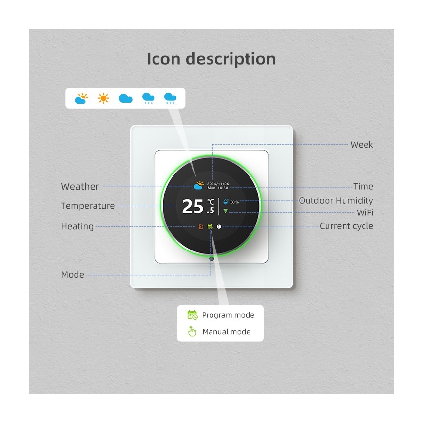 Immax NEO 07534L - Termostat för golvvärme SMART 230V/3A Wi-Fi Tuya