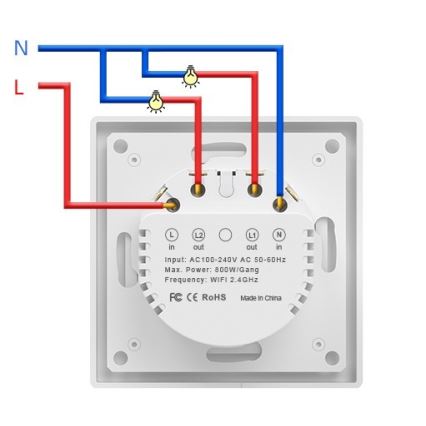 Immax NEO 07539L - SMART tvåknappsbrytare 230 V Wi‑Fi Tuya